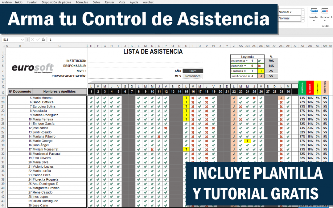 Plantilla Control de Asistencia en Excel