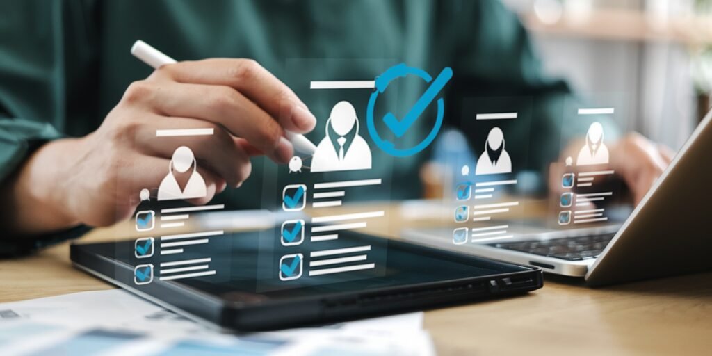 hr human resources recruitment concept magnifying glass focused icon professional